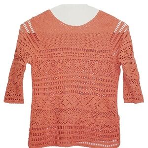 Dress Barn Open Knit Crochet Top Sweater Cover Up Cotton Women's L